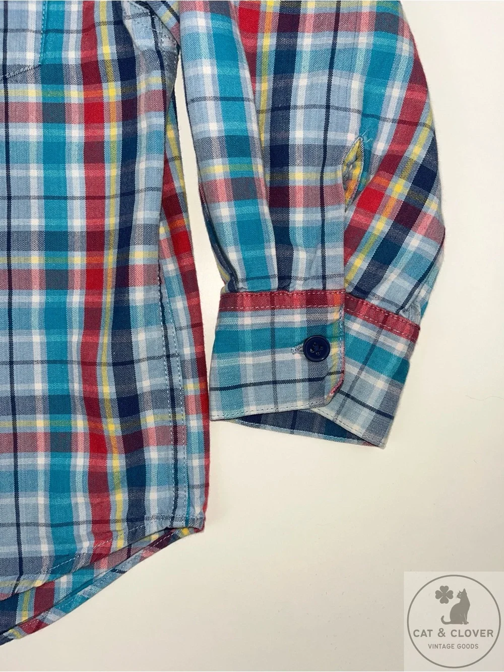 Gymboree 90s Rainbow Tag Plaid Long Sleeve Button Down Boys Shirt Large
